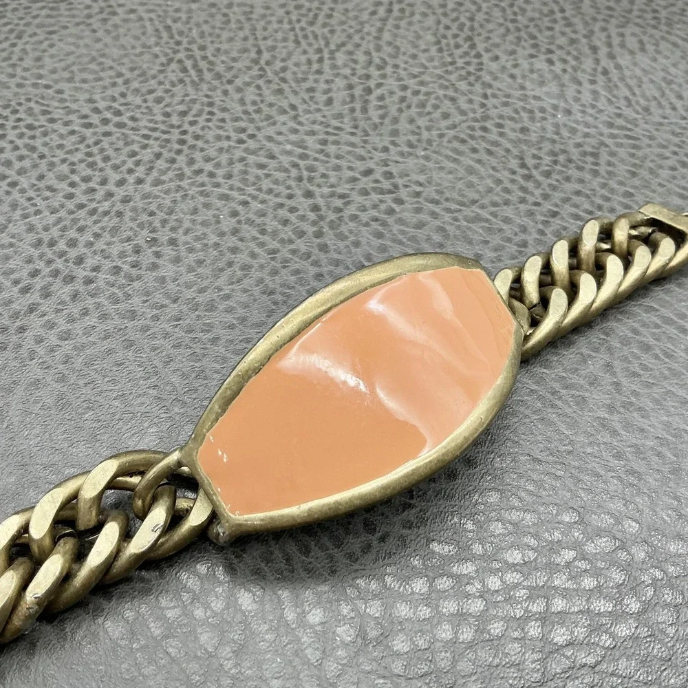 LOFT Bracelet Womens Gold Tone Chain Peach Enamel Toggle Chunky Jewelry 7